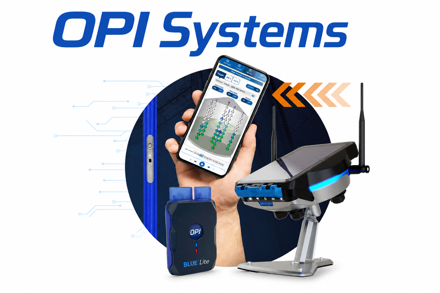 OPI BLUE Automation dashboard shown on laptop and mobile
