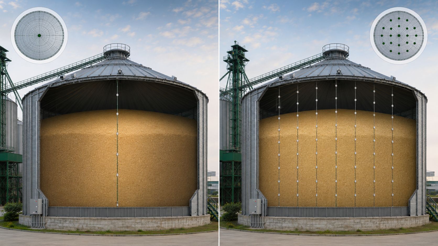 Temperature cable grain mass coverage